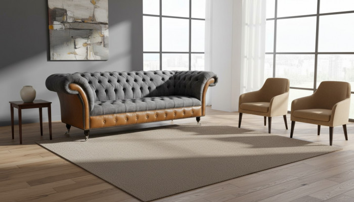 Canapé Chesterfield 3 places en tissu textile gris PropertyInfo_MULCH_Fabric Gray Couches