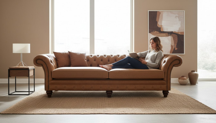 Canapé Chesterfield Marron xxl Grand Mobilier de Salon en Cuir 4 Places Marron
