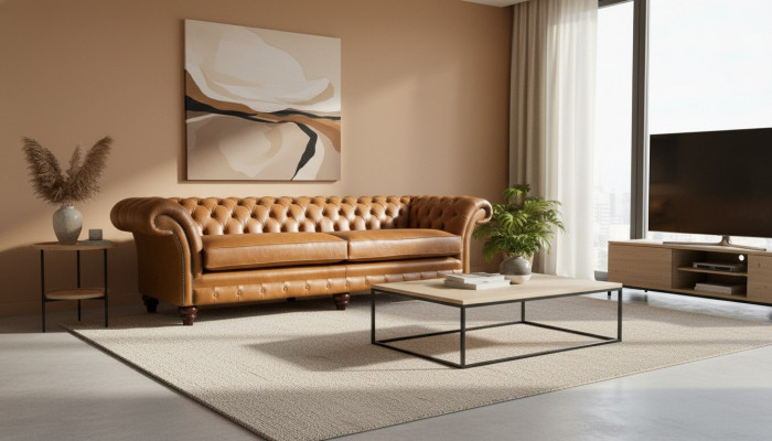 Canapé Chesterfield Marron xxl Grand Mobilier de Salon en Cuir 4 Places Marron