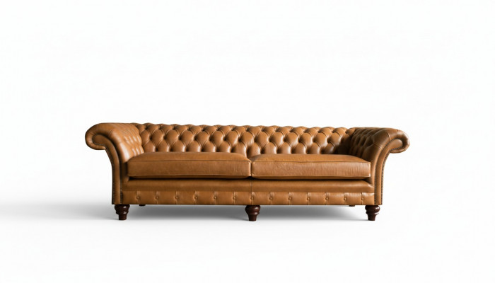 Canapé Chesterfield Marron xxl Grand Mobilier de Salon en Cuir 4 Places Marron