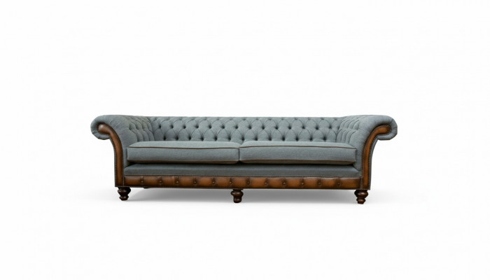 Grand canapé xxl 4 places Chesterfield Suite rembourrée en cuir et textile gris