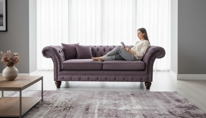 Canapé Chesterfield en cuir classique r Textile 3 places Trois places