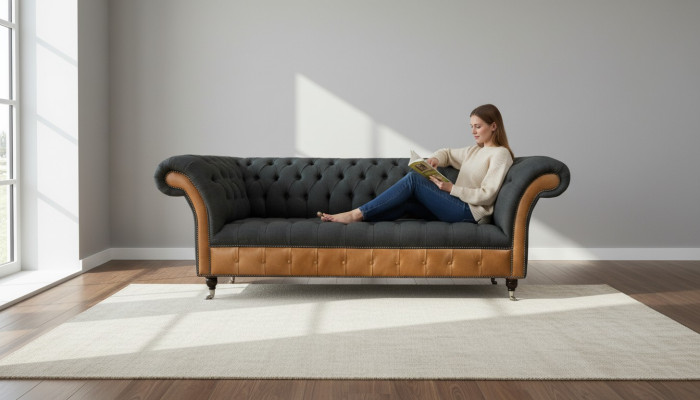 Canapé en tissu Salon paysager 3 places Canapé design Canapés Canapés Gris Chesterfield