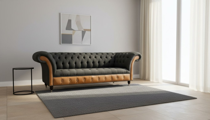 Canapé en tissu Salon paysager 3 places Canapé design Canapés Canapés Gris Chesterfield