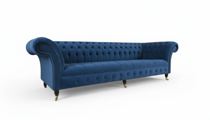 Canapé design 4 places Tissu rembourré Bleu Canapés classiques Chesterfield neufs