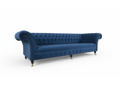Canapé design 4 places Tissu rembourré Bleu Canapés classiques Chesterfield neufs