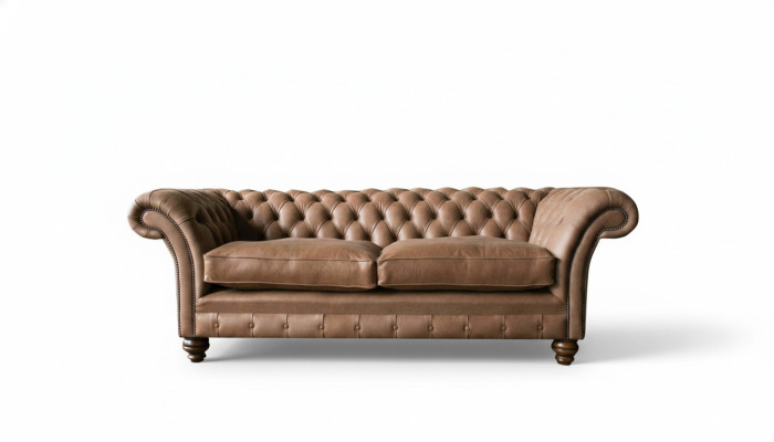 Canapé design 3 places avec revêtement en textile marron, canapés classiques Chesterfield neufs.