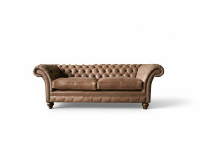 Canapé design 3 places avec revêtement en textile marron, canapés classiques Chesterfield neufs.