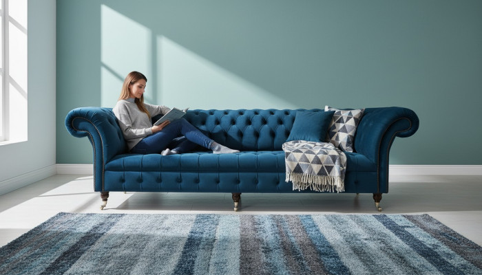 Canapé design Chesterfield Rembourrage Moderne Tissu Textile Canapés 4 Places Sommeil