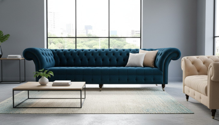 Canapé design Chesterfield Rembourrage Moderne Tissu Textile Canapés 4 Places Sommeil