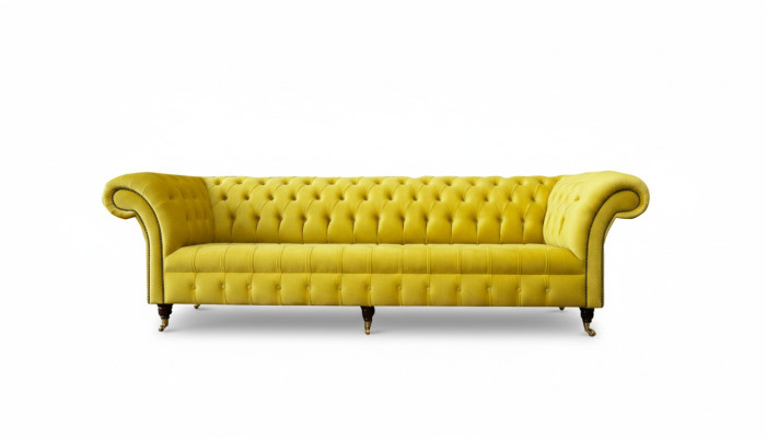 Canapé jaune 4 places Chesterfield Revêtement Siège Suite Cuir Textile Jaune