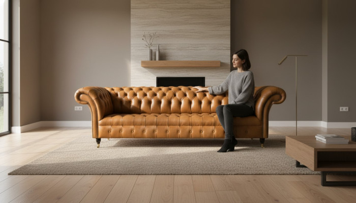 Canapé design Chesterfield en tissu moderne rembourré Canapé 4 places nouveau