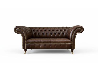 Chesterfield Canapé Designer en velours 2 places Canapé en cuir textile Marron neuf