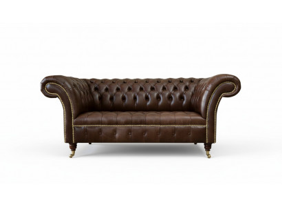 Chesterfield Canapé Designer en velours 2 places Canapé en cuir textile Marron neuf