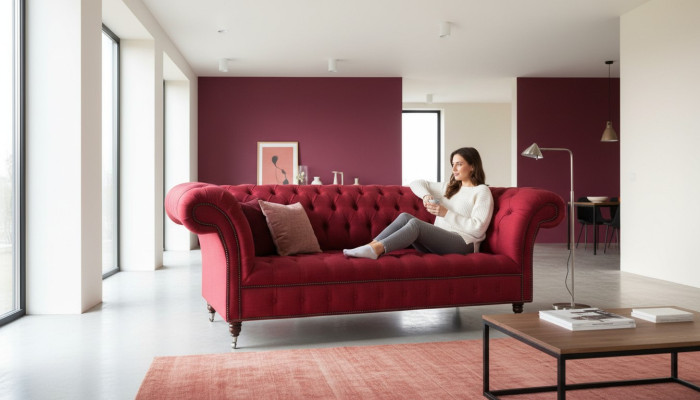 Trois places Canapé en tissu de design Capitonné 3 places Chesterfield Mobilier Canapés rouges de luxe