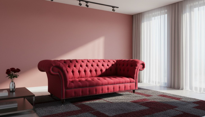 Trois places Canapé en tissu de design Capitonné 3 places Chesterfield Mobilier Canapés rouges de luxe