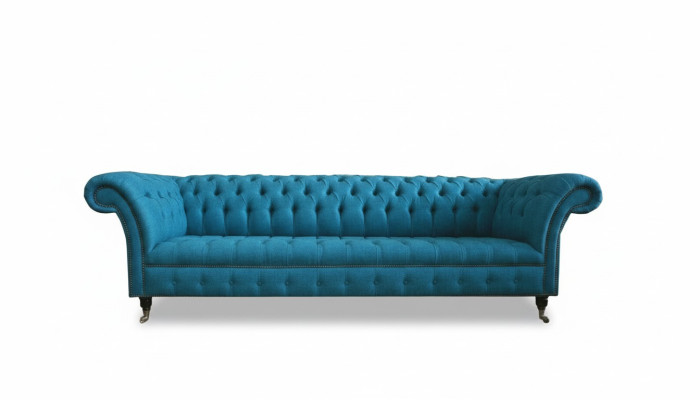 Canapé Chesterfield XXL bleu 265 cm, canapé 4 places en velours textile