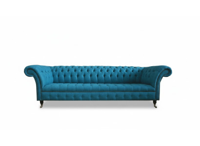 Canapé Chesterfield XXL bleu 265 cm, canapé 4 places en velours textile