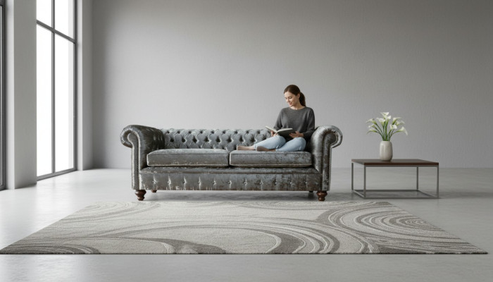 Canapé 3 places 3 places Chesterfield Revêtement Siège Suite Velours Gris Velours