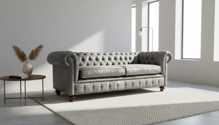 Canapé 3 places 3 places Chesterfield Revêtement Siège Suite Velours Gris Velours