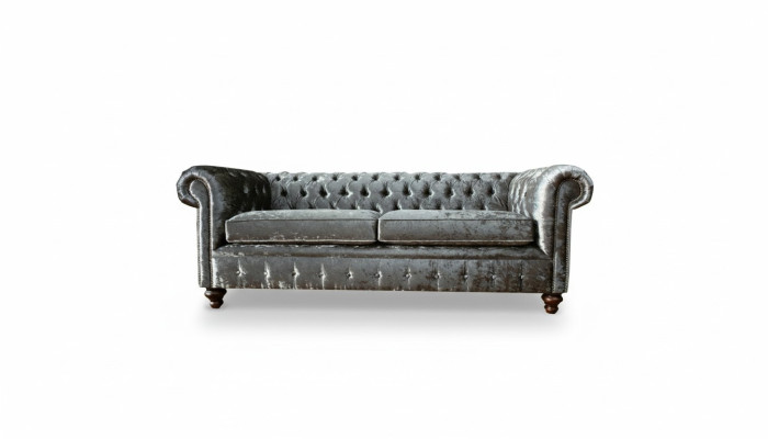 Canapé 3 places 3 places Chesterfield Revêtement Siège Suite Velours Gris Velours