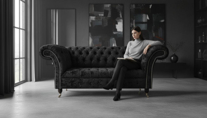 Canapé Club Chesterfield en velours 2 places avec revêtement en tissu design Sofa	Couches