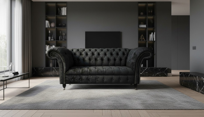 Canapé Club Chesterfield en velours 2 places avec revêtement en tissu design Sofa	Couches