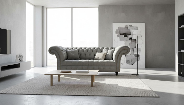Canapé canapé en cuir Deux places Gris Mobilier Salon Club Canapés 2 Places
