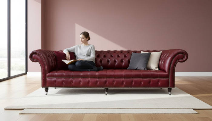 Canapé Chesterfield rouge grand 265 cm XXL canapé rembourré 4 places cuir tissu neuf
