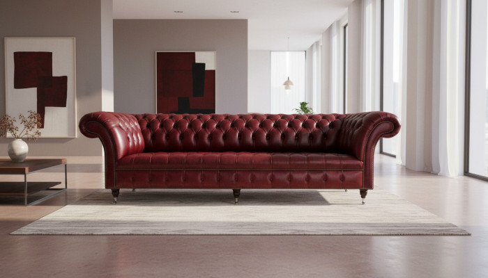 Canapé Chesterfield rouge grand 265 cm XXL canapé rembourré 4 places cuir tissu neuf