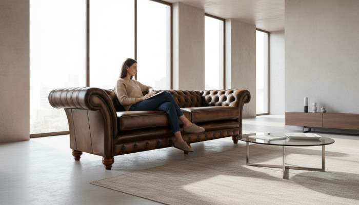 Canapé 4 places Chesterfield Chesterfield Upholstery Siège Suite Cuir Textile Marron