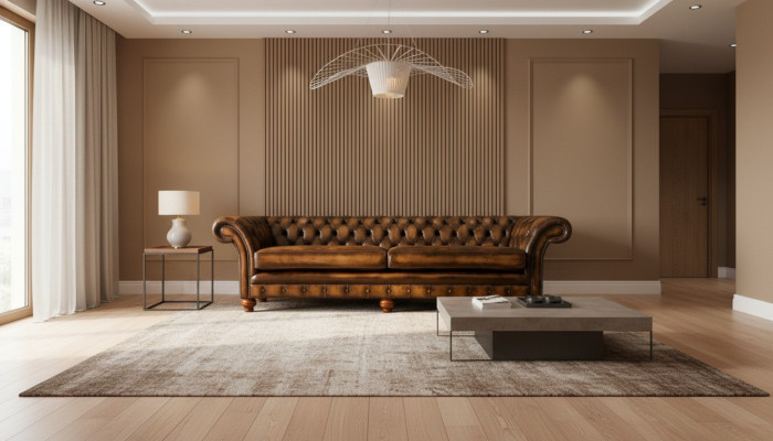 Canapé 4 places Chesterfield Chesterfield Upholstery Siège Suite Cuir Textile Marron