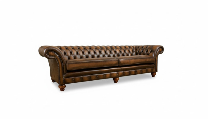 Canapé 4 places Chesterfield Chesterfield Upholstery Siège Suite Cuir Textile Marron