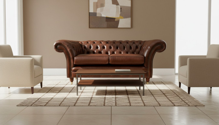 Canapé Chesterfield 2 places Design Rembourré Canapés Canapé Ensemble Original Marron