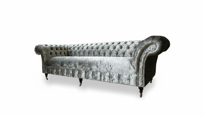 Tissu de canapé rembourré Chesterfield Canapés canapé Siège Canapé Suite Velours Argent 4 places