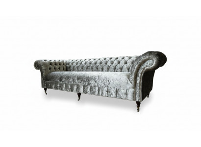 Tissu de canapé rembourré Chesterfield Canapés canapé Siège Canapé Suite Velours Argent 4 places
