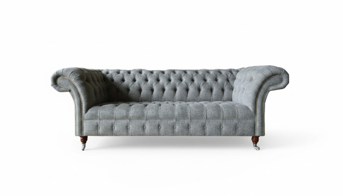 Canapé en tissu Chesterfield gris en velours pour 3 personnes