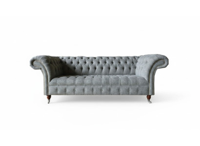 Canapé en tissu Chesterfield gris en velours pour 3 personnes