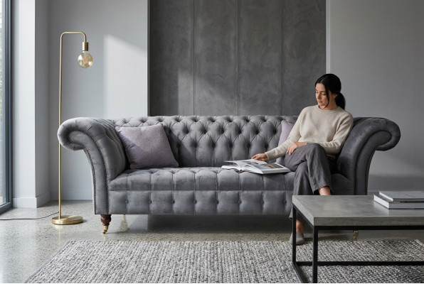 Chesterfield 3 places xxl siège rembourré canapé suite canapés gris neuf