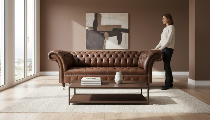 Canapé Chesterfield tapisser les canapés en cuir classiques 3 places canapé marron