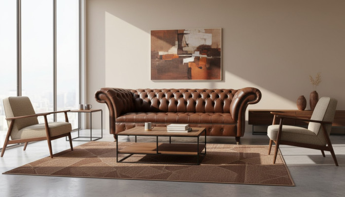 Canapé Chesterfield tapisser les canapés en cuir classiques 3 places canapé marron