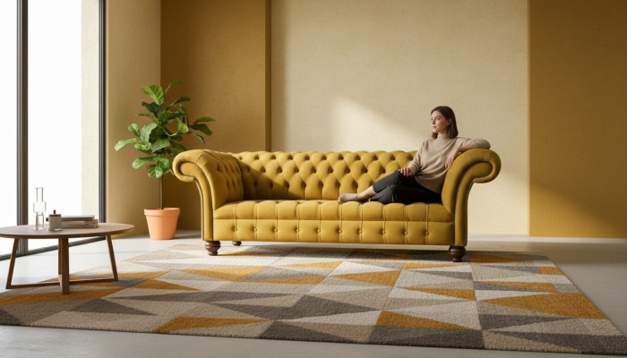 Canapé Chesterfield xxl 225cm Upholstery Sofas 3 places Cuir Tissu Neuf