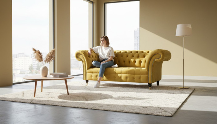 Canapé 2 places Canapé design Rembourrage moderne en tissu Jaune Nouveau canapé 2 places