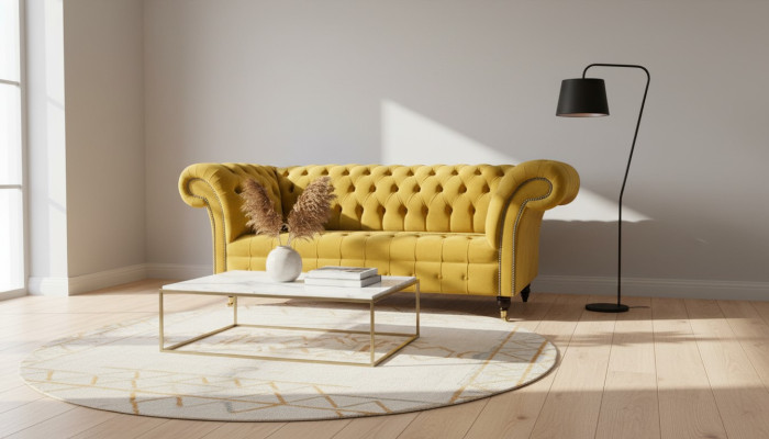 Canapé 2 places Canapé design Rembourrage moderne en tissu Jaune Nouveau canapé 2 places