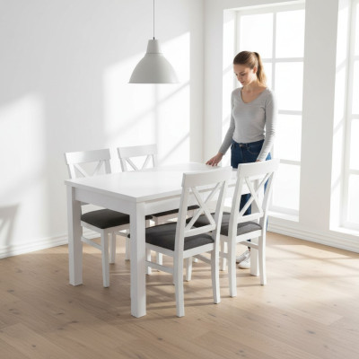 Conception Ensemble de salle à manger en bois Table 4x Ensemble de chaises Lehn Suite Rembourrage 5 pièces Lehn