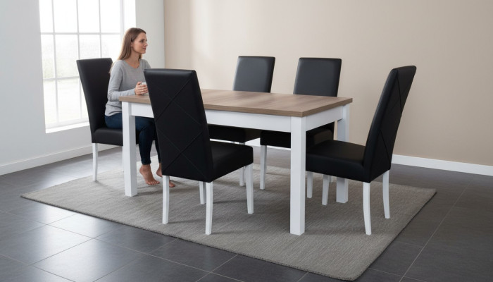 Ensemble de salle à manger complet Table à manger 6 chaises Ensemble de salle à manger Ess Group Bois Cuir Tables table 7pcs