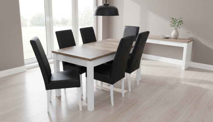 Ensemble de salle à manger complet Table à manger 6 chaises Ensemble de salle à manger Ess Group Bois Cuir Tables table 7pcs