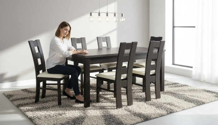 Salle à manger Design Meubles Groupe de chaises Table 6 chaises à dossier incliné Ensemble Suite neuf 7 pièces.