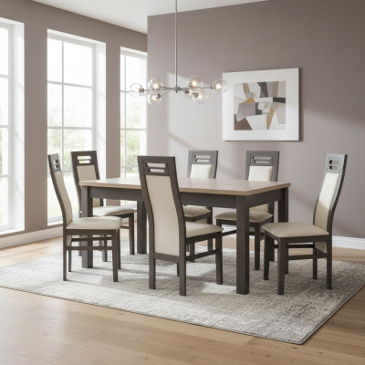 Chaise en bois véritable, table en bois, siège de salle à manger 6x chaises 7 pièces. Ensemble suite