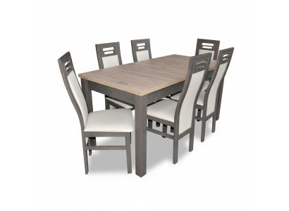 Chaise en bois véritable, table en bois, siège de salle à manger 6x chaises 7 pièces. Ensemble suite
